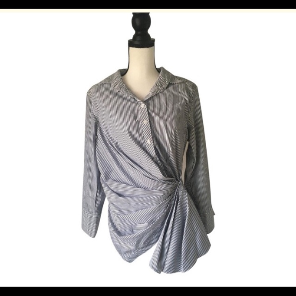 COPY - CQ by CQ Gray & White Pinstripe Blouse L